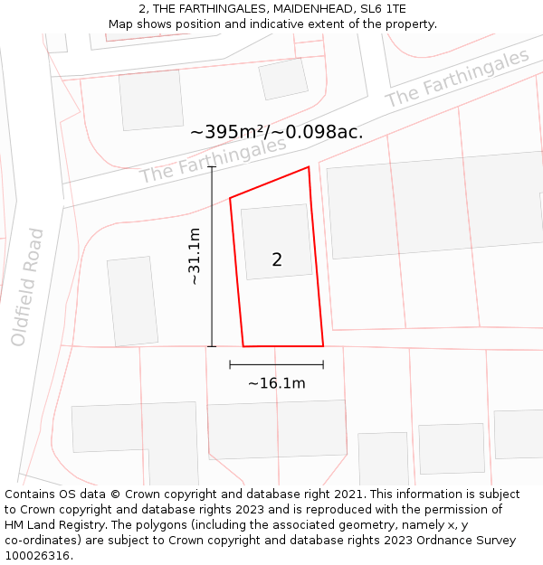 2, THE FARTHINGALES, MAIDENHEAD, SL6 1TE: Plot and title map