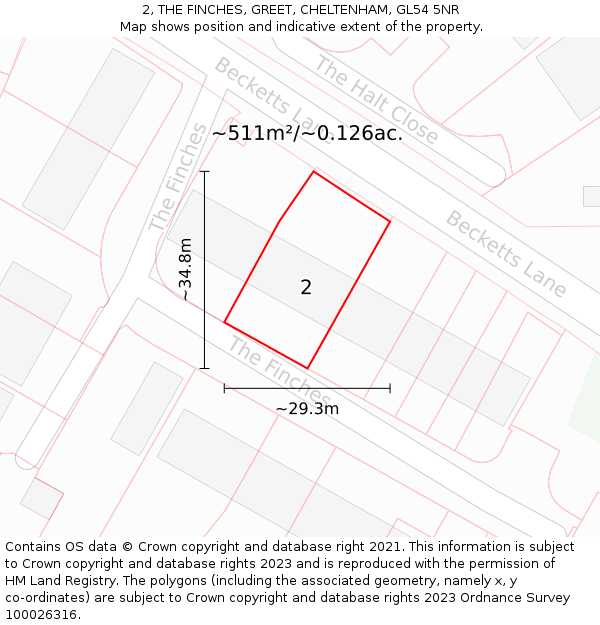 2, THE FINCHES, GREET, CHELTENHAM, GL54 5NR: Plot and title map