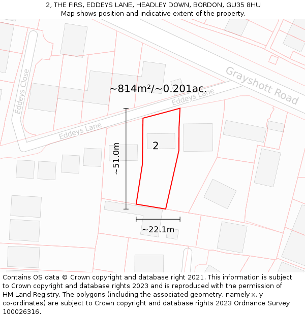 2, THE FIRS, EDDEYS LANE, HEADLEY DOWN, BORDON, GU35 8HU: Plot and title map