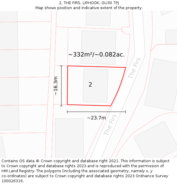 2, THE FIRS, LIPHOOK, GU30 7PJ: Plot and title map