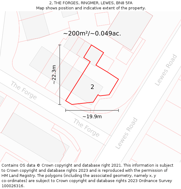 2, THE FORGES, RINGMER, LEWES, BN8 5FA: Plot and title map