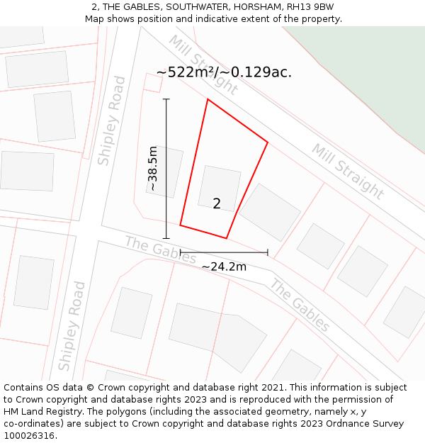 2, THE GABLES, SOUTHWATER, HORSHAM, RH13 9BW: Plot and title map