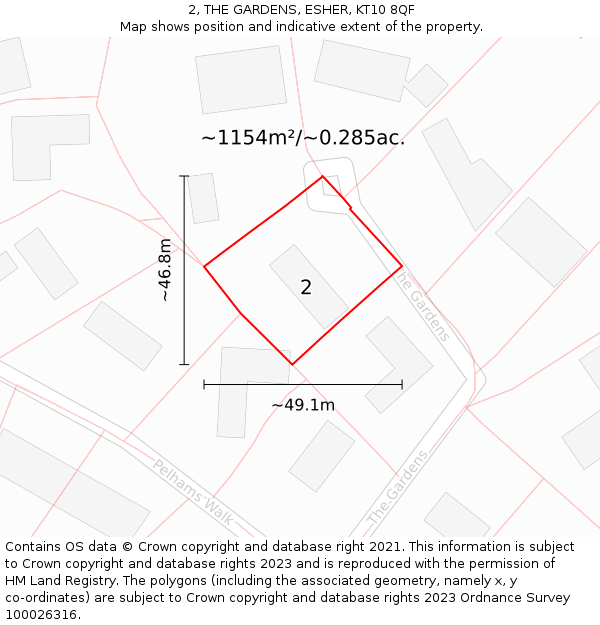 2, THE GARDENS, ESHER, KT10 8QF: Plot and title map