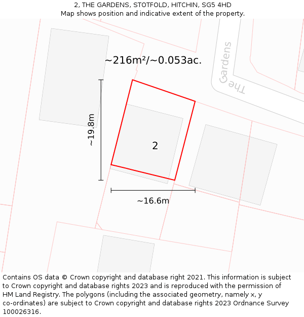 2, THE GARDENS, STOTFOLD, HITCHIN, SG5 4HD: Plot and title map