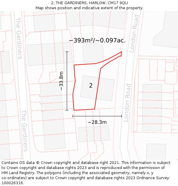 2, THE GARDINERS, HARLOW, CM17 9QU: Plot and title map