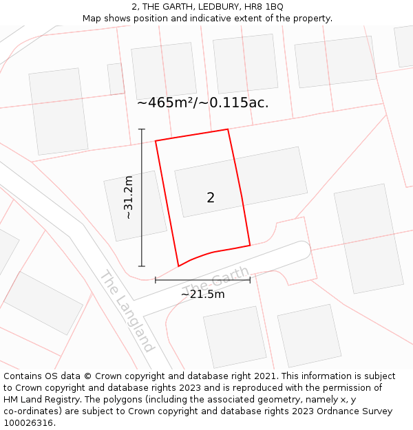 2, THE GARTH, LEDBURY, HR8 1BQ: Plot and title map