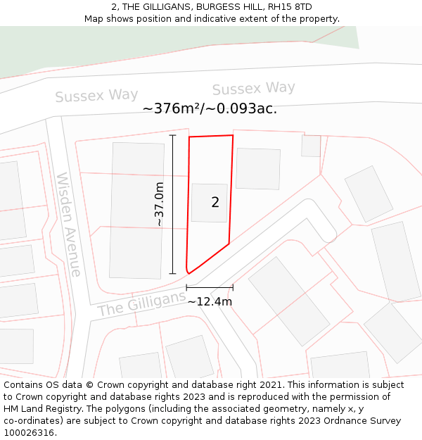 2, THE GILLIGANS, BURGESS HILL, RH15 8TD: Plot and title map