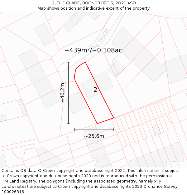 2, THE GLADE, BOGNOR REGIS, PO21 4SD: Plot and title map