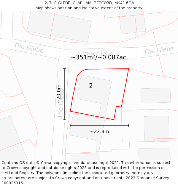 2, THE GLEBE, CLAPHAM, BEDFORD, MK41 6GA: Plot and title map