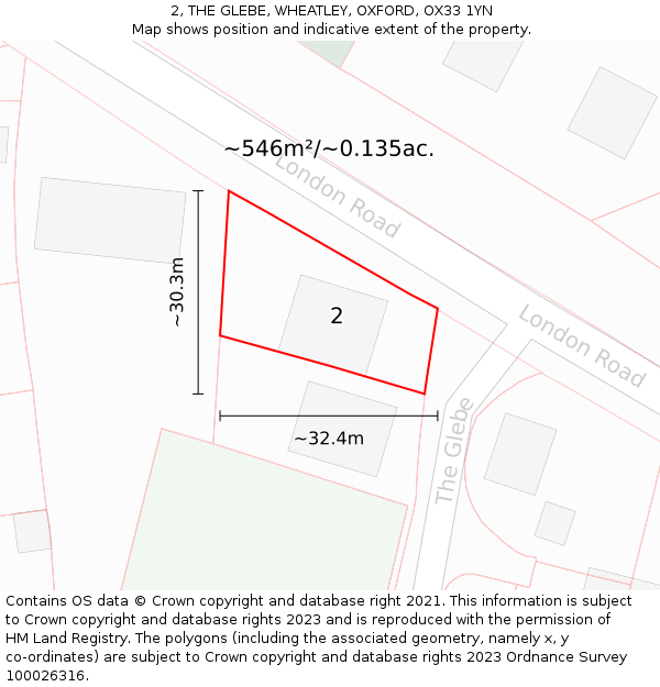 2, THE GLEBE, WHEATLEY, OXFORD, OX33 1YN: Plot and title map