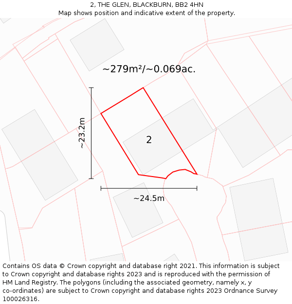 2, THE GLEN, BLACKBURN, BB2 4HN: Plot and title map