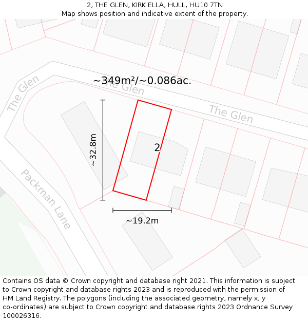 2, THE GLEN, KIRK ELLA, HULL, HU10 7TN: Plot and title map