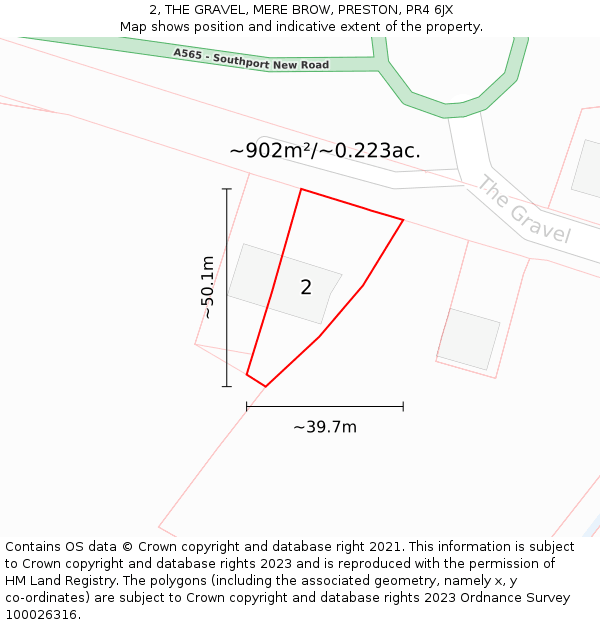 2, THE GRAVEL, MERE BROW, PRESTON, PR4 6JX: Plot and title map