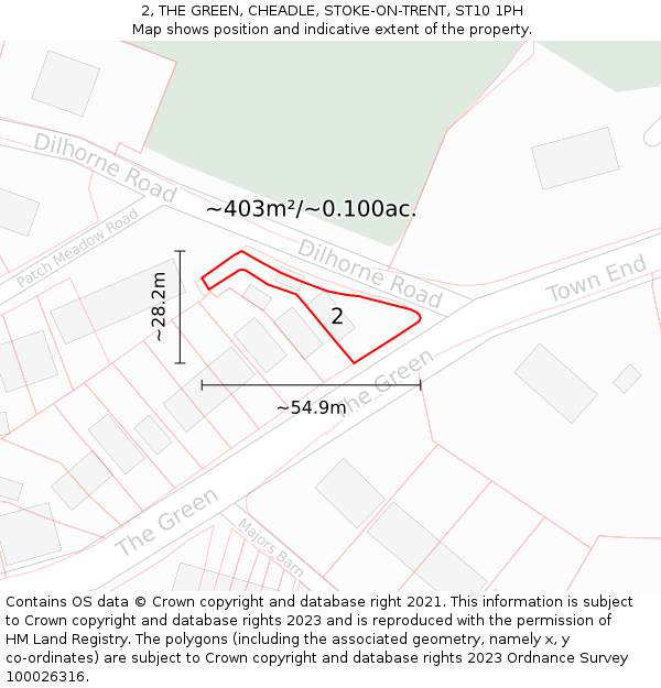 2, THE GREEN, CHEADLE, STOKE-ON-TRENT, ST10 1PH: Plot and title map