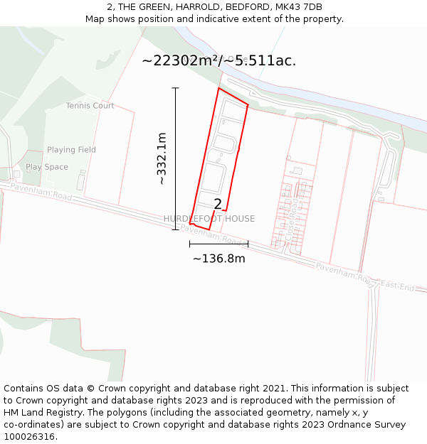 2, THE GREEN, HARROLD, BEDFORD, MK43 7DB: Plot and title map