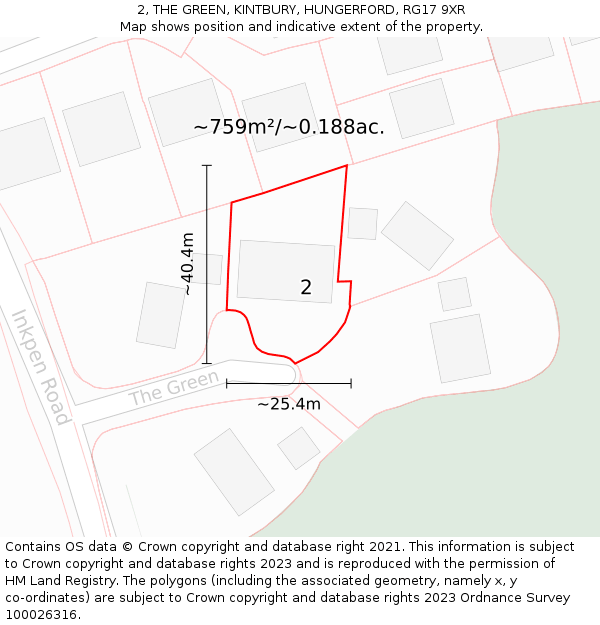 2, THE GREEN, KINTBURY, HUNGERFORD, RG17 9XR: Plot and title map