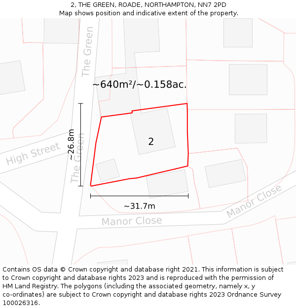 2, THE GREEN, ROADE, NORTHAMPTON, NN7 2PD: Plot and title map