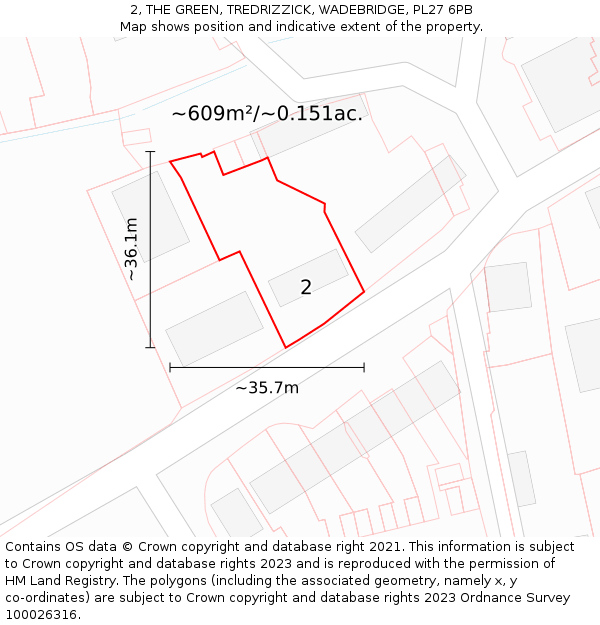 2, THE GREEN, TREDRIZZICK, WADEBRIDGE, PL27 6PB: Plot and title map