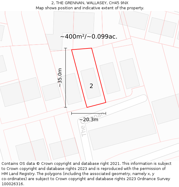 2, THE GRENNAN, WALLASEY, CH45 9NX: Plot and title map