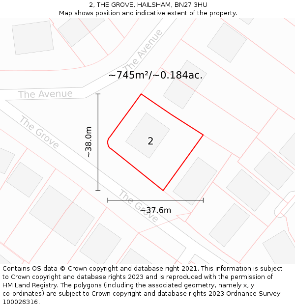 2, THE GROVE, HAILSHAM, BN27 3HU: Plot and title map