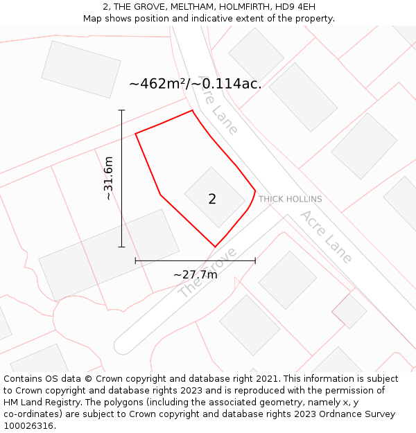 2, THE GROVE, MELTHAM, HOLMFIRTH, HD9 4EH: Plot and title map