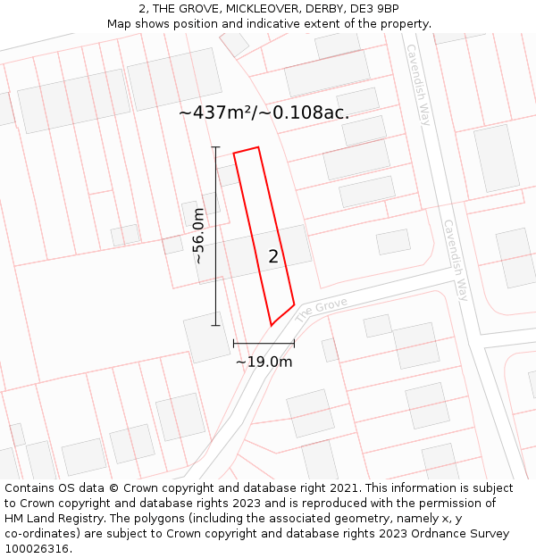 2, THE GROVE, MICKLEOVER, DERBY, DE3 9BP: Plot and title map