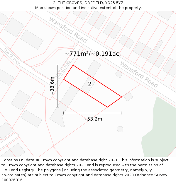 2, THE GROVES, DRIFFIELD, YO25 5YZ: Plot and title map