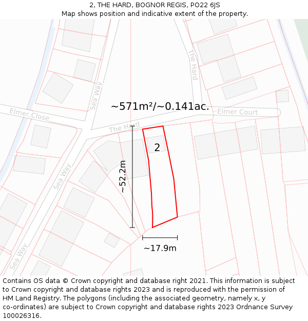 2, THE HARD, BOGNOR REGIS, PO22 6JS: Plot and title map