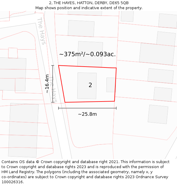 2, THE HAYES, HATTON, DERBY, DE65 5QB: Plot and title map