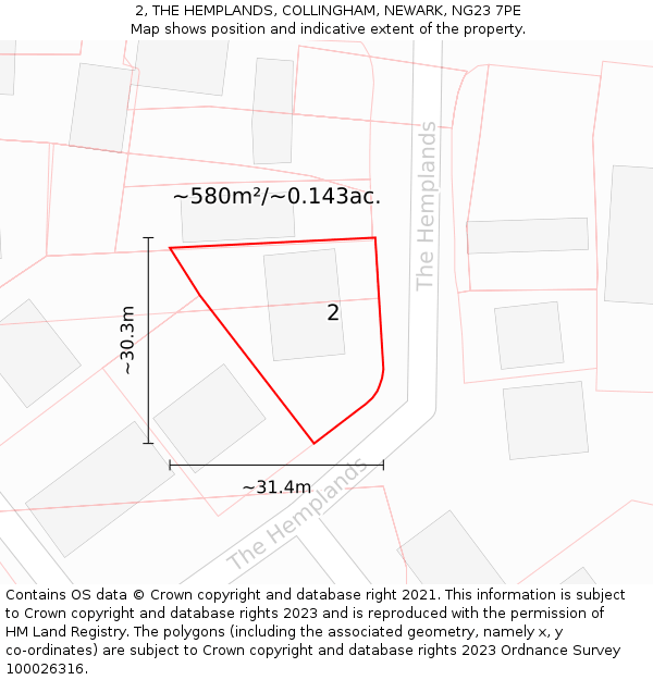 2, THE HEMPLANDS, COLLINGHAM, NEWARK, NG23 7PE: Plot and title map