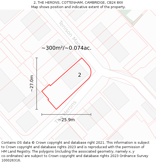 2, THE HERONS, COTTENHAM, CAMBRIDGE, CB24 8XX: Plot and title map