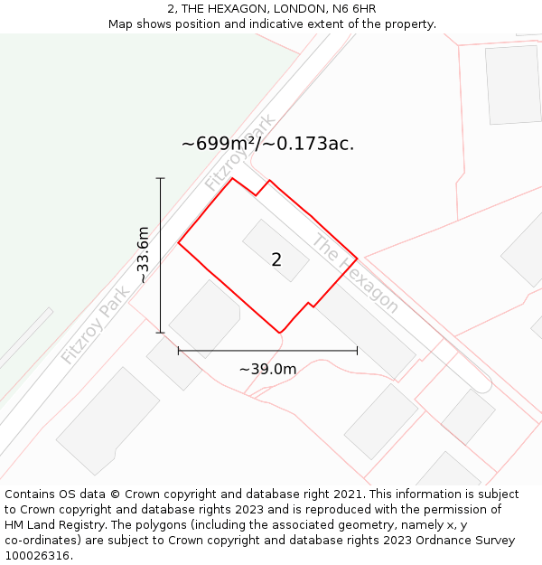 2, THE HEXAGON, LONDON, N6 6HR: Plot and title map