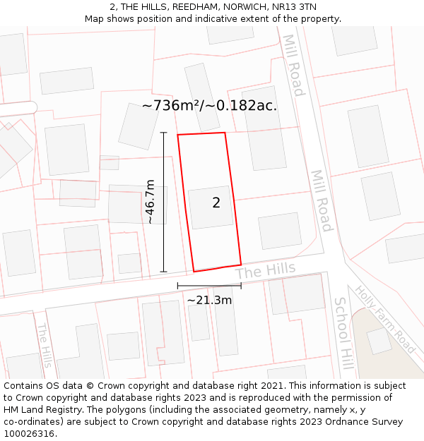 2, THE HILLS, REEDHAM, NORWICH, NR13 3TN: Plot and title map