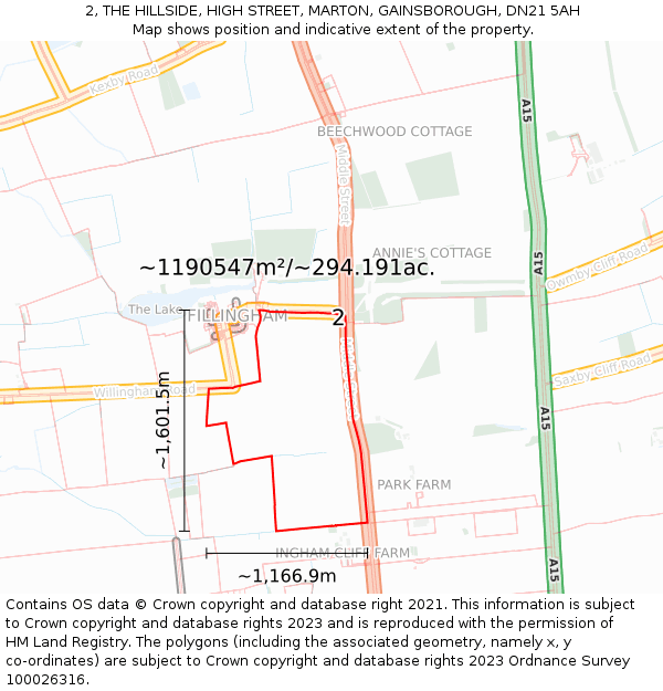 2, THE HILLSIDE, HIGH STREET, MARTON, GAINSBOROUGH, DN21 5AH: Plot and title map