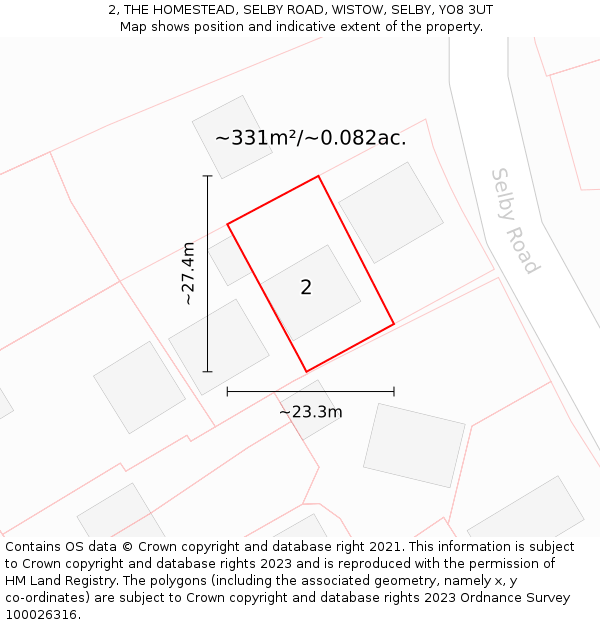 2, THE HOMESTEAD, SELBY ROAD, WISTOW, SELBY, YO8 3UT: Plot and title map