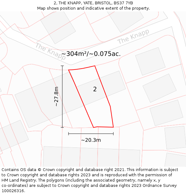 2, THE KNAPP, YATE, BRISTOL, BS37 7YB: Plot and title map
