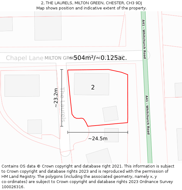 2, THE LAURELS, MILTON GREEN, CHESTER, CH3 9DJ: Plot and title map