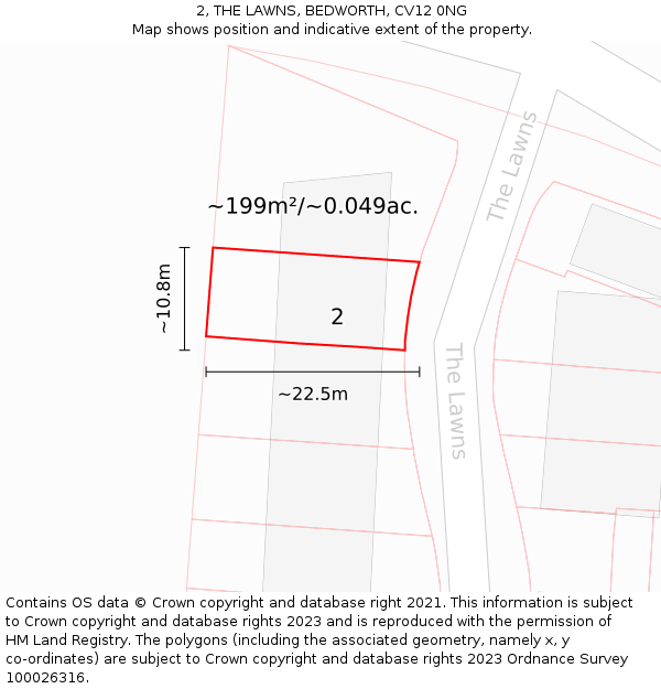 2, THE LAWNS, BEDWORTH, CV12 0NG: Plot and title map