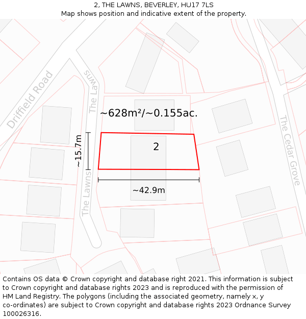 2, THE LAWNS, BEVERLEY, HU17 7LS: Plot and title map