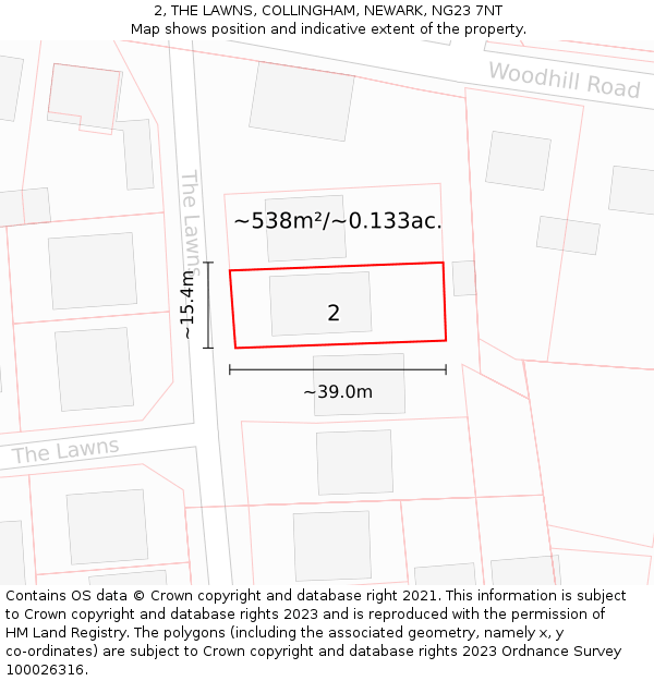 2, THE LAWNS, COLLINGHAM, NEWARK, NG23 7NT: Plot and title map