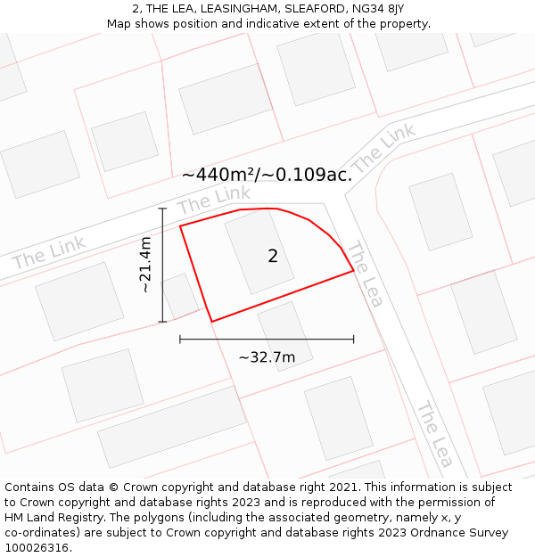 2, THE LEA, LEASINGHAM, SLEAFORD, NG34 8JY: Plot and title map