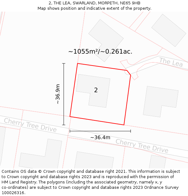 2, THE LEA, SWARLAND, MORPETH, NE65 9HB: Plot and title map