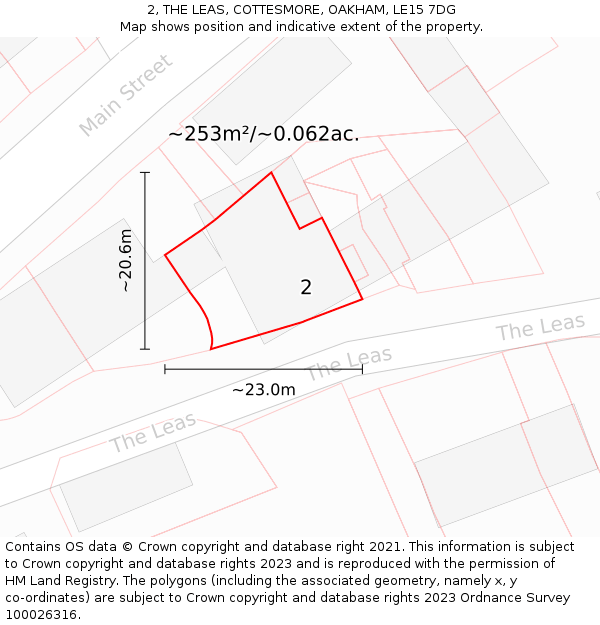 2, THE LEAS, COTTESMORE, OAKHAM, LE15 7DG: Plot and title map