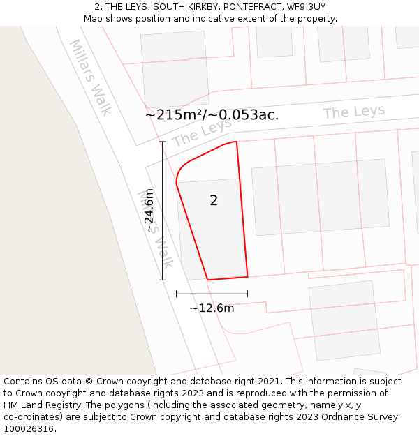 2, THE LEYS, SOUTH KIRKBY, PONTEFRACT, WF9 3UY: Plot and title map