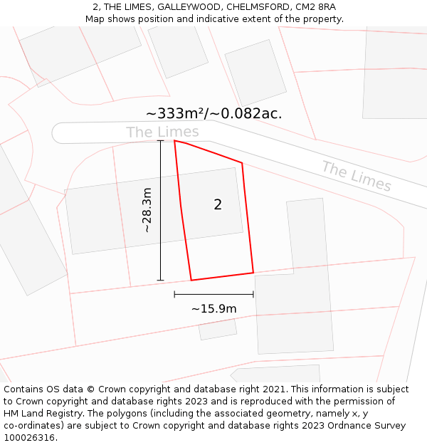 2, THE LIMES, GALLEYWOOD, CHELMSFORD, CM2 8RA: Plot and title map