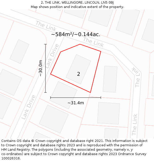 2, THE LINK, WELLINGORE, LINCOLN, LN5 0BJ: Plot and title map