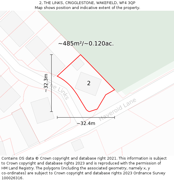 2, THE LINKS, CRIGGLESTONE, WAKEFIELD, WF4 3QP: Plot and title map