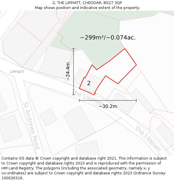 2, THE LIPPIATT, CHEDDAR, BS27 3QP: Plot and title map