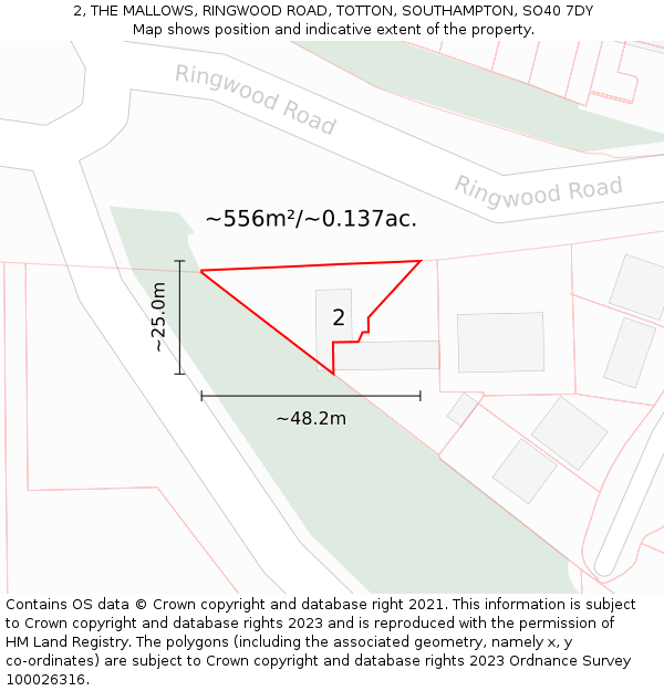 2, THE MALLOWS, RINGWOOD ROAD, TOTTON, SOUTHAMPTON, SO40 7DY: Plot and title map