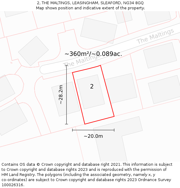 2, THE MALTINGS, LEASINGHAM, SLEAFORD, NG34 8GQ: Plot and title map